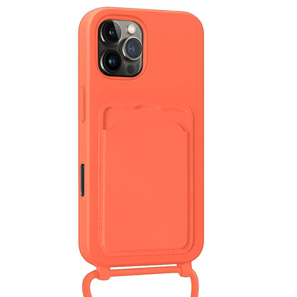 Forterra iPhone 16 Pro Hoesje Met Telefoonkoord en Pasjeshouder Siliconen - Papaya