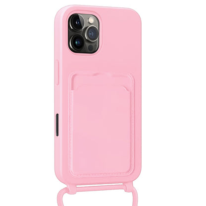 Forterra iPhone 16 Pro Max Hoesje Met Telefoonkoord en Pasjeshouder Siliconen - Lichtroze