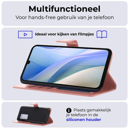 Forterra Samsung A15 Hoesje Bookcase Cover met Kaarthouder - Rosé goud