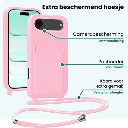 Forterra iPhone Air Hoesje Met Telefoonkoord en Pasjeshouder Siliconen - Lichtroze