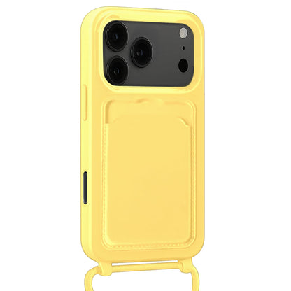 Forterra iPhone 17 Pro Hoesje Met Telefoonkoord en Pasjeshouder Siliconen - Geel