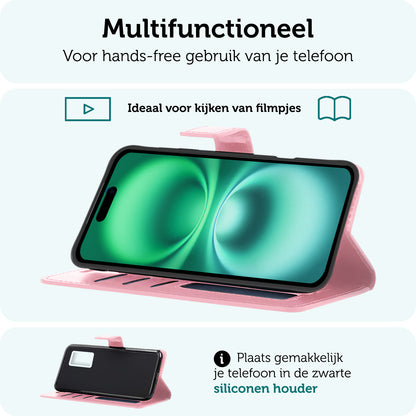 Forterra iPhone 16 Hoesje Bookcase Cover met Kaarthouder - Lichtroze