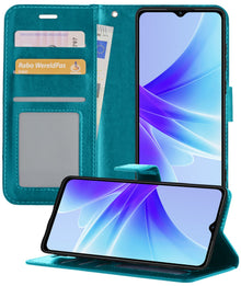 Forterra OPPO A57 Hoesje Bookcase Cover met Kaarthouder - Turquoise