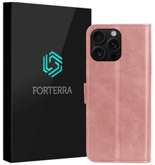 Forterra iPhone 16 Pro Max Hoesje Bookcase Cover met Kaarthouder - Rosé goud