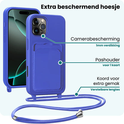 Forterra iPhone 16 Pro Hoesje Met Telefoonkoord en Pasjeshouder Siliconen - Felblauw