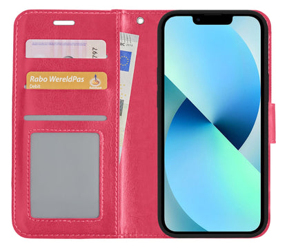 Forterra iPhone 14 Plus Hoesje Bookcase Cover met Kaarthouder - Donkerroze
