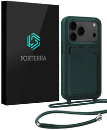 Forterra iPhone 17 Pro Max Hoesje Met Telefoonkoord en Pasjeshouder Siliconen - Donkergroen