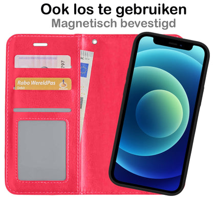 Forterra iPhone 12 Pro Max Hoesje Bookcase Cover Uitneembaar - Donkerroze