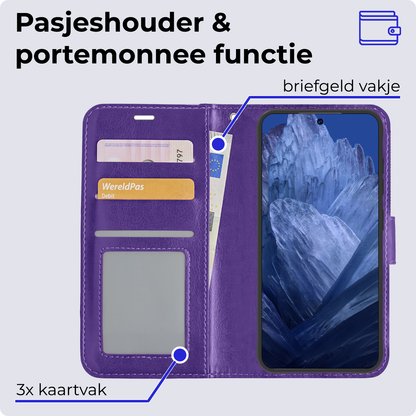 Forterra Google Pixel 8a Hoesje Bookcase Cover met Kaarthouder - Paars