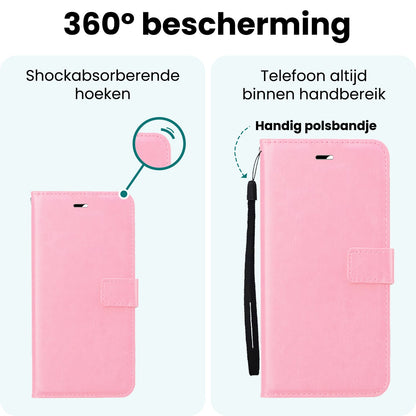 Forterra iPhone 16e Hoesje Bookcase Cover met Kaarthouder - Lichtroze