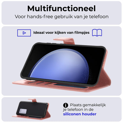 Forterra Samsung S23 FE Hoesje Bookcase Cover met Kaarthouder - Rosé goud