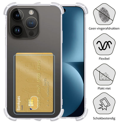Forterra iPhone 15 Pro Hoesje Kaarthouder Backcover Shockproof - Transparant