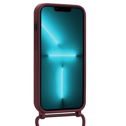 Forterra iPhone 13 Pro Hoesje Met Telefoonkoord en Pasjeshouder Siliconen - Aubergine