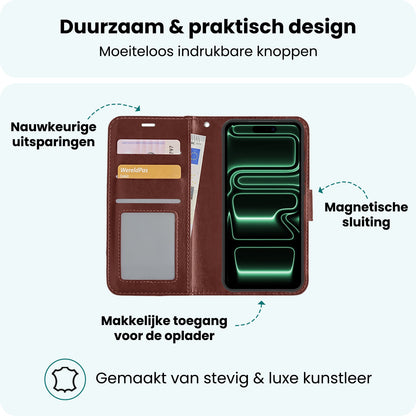Forterra iPhone 17 Pro Max Hoesje Bookcase Cover met Kaarthouder - Bruin