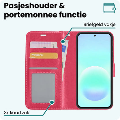 Forterra Samsung A57 Hoesje Bookcase Cover met Kaarthouder - Donkerroze