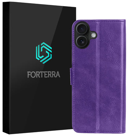 Forterra iPhone 16 Plus Hoesje Bookcase Cover met Kaarthouder - Paars