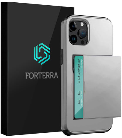 Forterra iPhone 15 Pro Hoesje Kaarthouder Hard Case Shockproof - Grijs