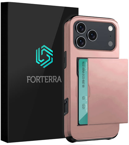 Forterra iPhone 17 Pro Hoesje Kaarthouder Hard Case Shockproof - Rosé goud