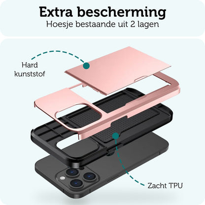 Forterra iPhone 14 Pro Max Hoesje Kaarthouder Hard Case Shockproof - Rosé goud