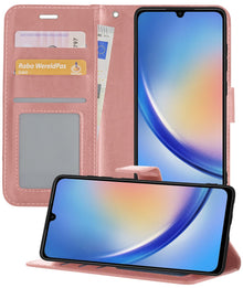 Forterra Samsung A34 Hoesje Bookcase Cover met Kaarthouder - Rosé goud