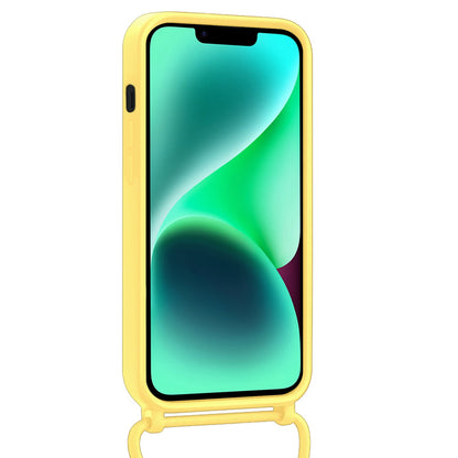 Forterra iPhone 14 Plus Hoesje Met Telefoonkoord en Pasjeshouder Siliconen - Geel