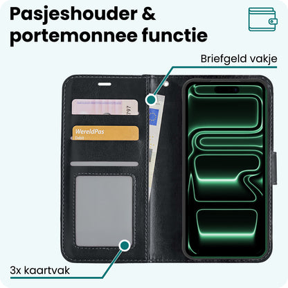 Forterra iPhone 17 Pro Max Hoesje Bookcase Cover met Kaarthouder - Zwart