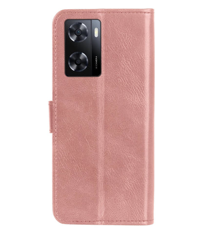 Forterra OPPO A57s Hoesje Bookcase Cover met Kaarthouder - Rosé goud