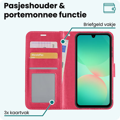 Forterra Samsung A26 Hoesje Bookcase Cover met Kaarthouder - Donkerroze