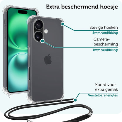 Forterra iPhone 16 Plus Hoesje met Koord Backcover Shockproof - Transparant