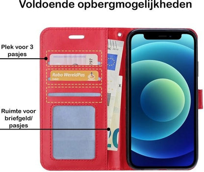 Forterra iPhone 12 Mini Hoesje Bookcase Cover met Kaarthouder - Rood