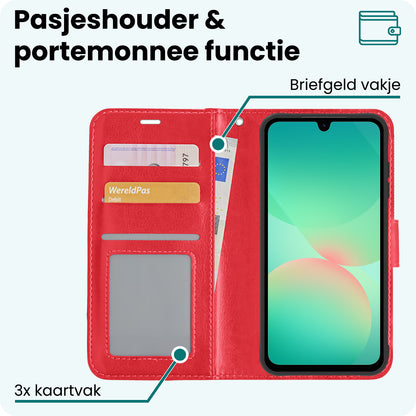 Forterra Samsung A26 Hoesje Bookcase Cover met Kaarthouder - Rood