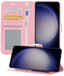 Forterra Samsung S23 Hoesje Bookcase Cover met Kaarthouder - Lichtroze