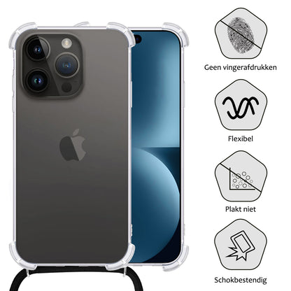 Forterra iPhone 15 Pro Max Hoesje met Koord Backcover Shockproof - Transparant