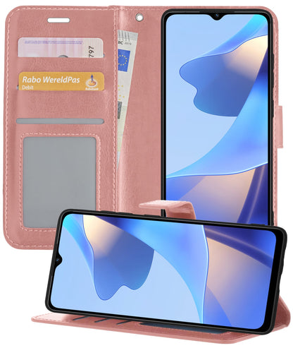 Forterra OPPO A16 Hoesje Bookcase Cover met Kaarthouder - Rosé goud