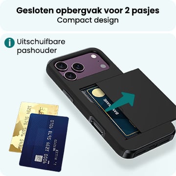 Forterra iPhone 18 Pro Hoesje Kaarthouder Hard Case Shockproof - Zwart