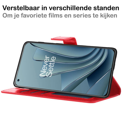 Forterra OnePlus 10 Pro Hoesje Bookcase Cover met Kaarthouder - Rood