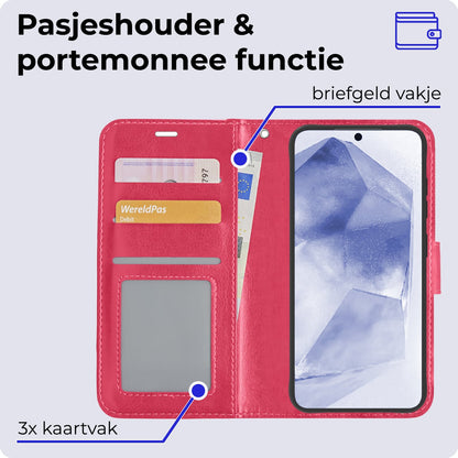 Forterra Samsung A55 Hoesje Bookcase Cover met Kaarthouder - Donkerroze