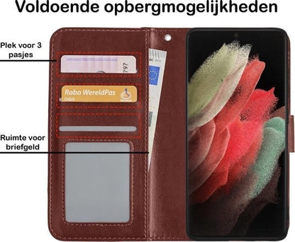 Forterra Samsung S21 Ultra Hoesje Bookcase Cover met Kaarthouder - Bruin