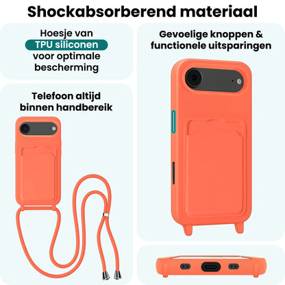Forterra iPhone Air Hoesje Met Telefoonkoord en Pasjeshouder Siliconen - Papaya