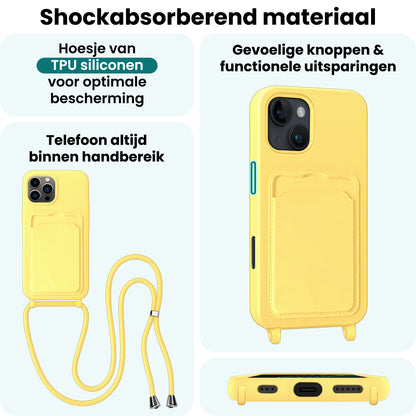 Forterra iPhone 16 Pro Hoesje Met Telefoonkoord en Pasjeshouder Siliconen - Geel
