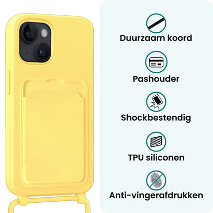 Forterra iPhone 15 Hoesje Met Telefoonkoord en Pasjeshouder Siliconen - Geel