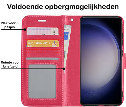 Forterra Samsung S23 Ultra Hoesje Bookcase Cover met Kaarthouder - Donkerroze