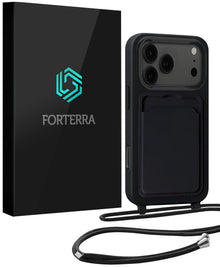 Forterra iPhone 17 Pro Max Hoesje Met Telefoonkoord en Pasjeshouder Siliconen - Zwart