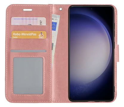 Forterra Samsung S23 Ultra Hoesje Bookcase Cover met Kaarthouder - Rosé goud