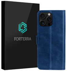 Forterra iPhone 16 Pro Max Hoesje Bookcase Cover met Kaarthouder - Donkerblauw