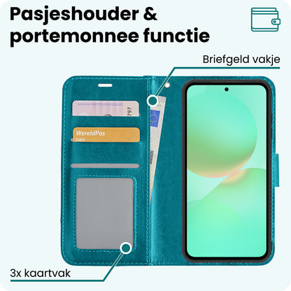 Forterra Samsung A36 Hoesje Bookcase Cover met Kaarthouder - Turquoise