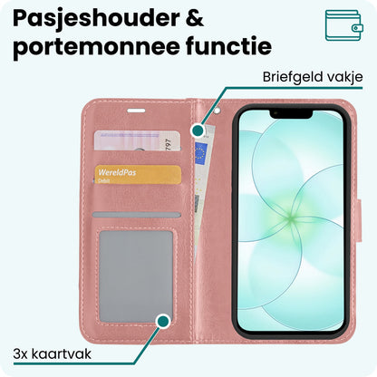Forterra iPhone 17e Hoesje Bookcase Cover met Kaarthouder - Rosé goud