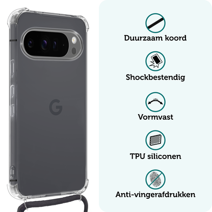 Forterra Google Pixel 9 Pro XL Hoesje met Koord Backcover Shockproof - Transparant