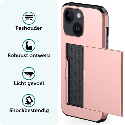 Forterra iPhone 15 Plus Hoesje Kaarthouder Hard Case Shockproof - Rosé goud