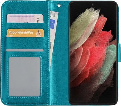 Forterra Samsung S21 Ultra Hoesje Bookcase Cover met Kaarthouder - Turquoise